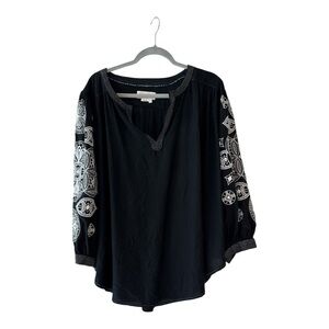 Anthropologie Remy Embroidered Blouson Sleeve Top